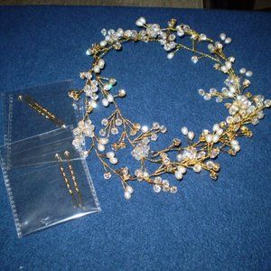 BRIDAL VENUS~GOLD YEAN WEDDING HAIR VINE BRIDAL HEADBAND~NEW IN PACKAGE